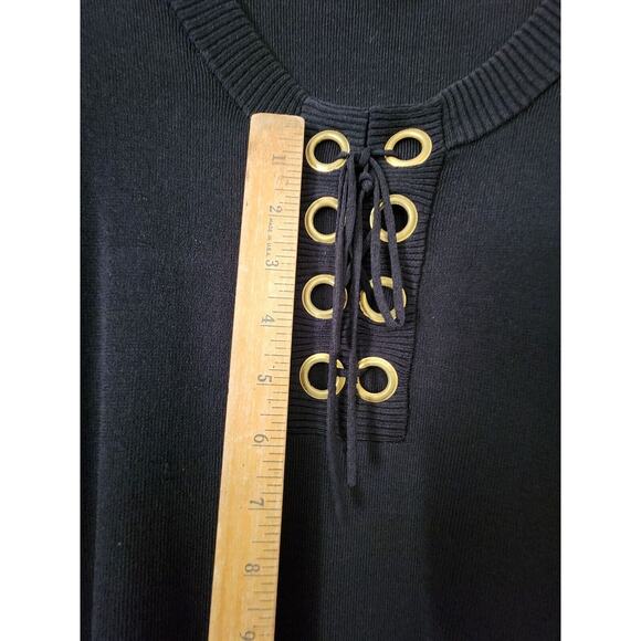 SWEATER/TOP-BLACK CABLE & GAUGE-Black Knit-Gold Rivets-Lace Up-SIZE M - Picture 9 of 11